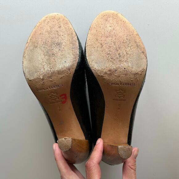 Loeffler Randall Esther Wooden Heel Pebbled Leather Black Platform Heels sz 9 - Picture 5 of 9